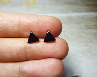 Mini Black Triangle Stud Earrings, Dainty Earrings - 6mm