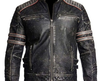 Mens Vintage Leather Jacket Distressed Brown Motorcycle Leather Jacket