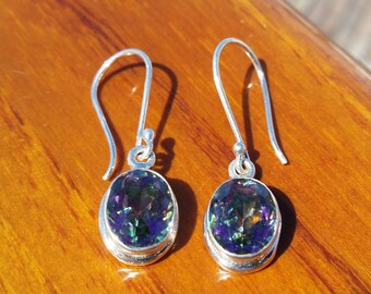 Oval Mystic Topaz Earrings, Mystic Topaz Dangle Earrings, Handmade Mystic Topaz Drop Earrings, Oval Topaz Earrings, Mystic Topaz Jewelry