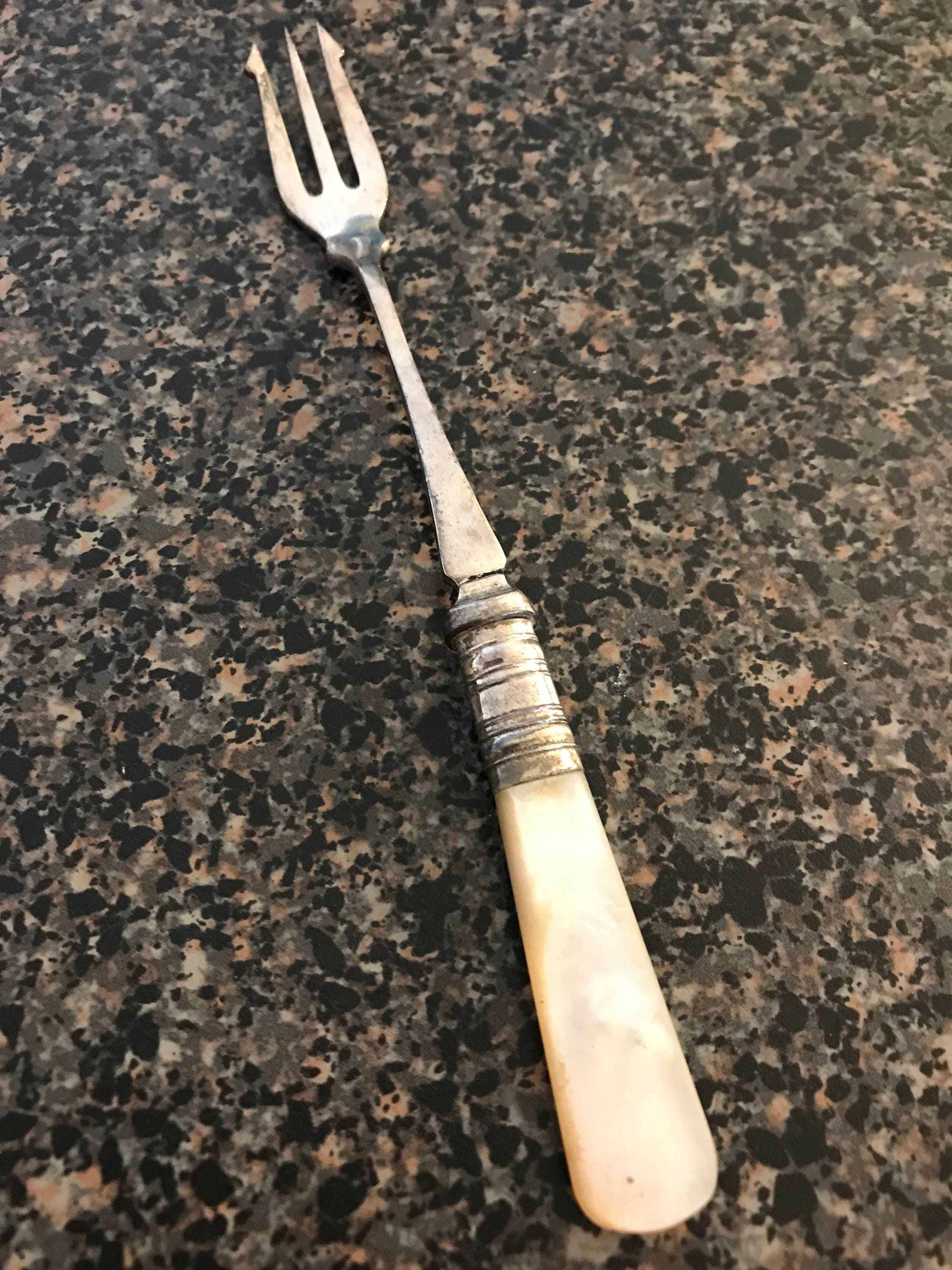 Antique Pickle Fork Silver Plate with Mother of Pearl Handle
