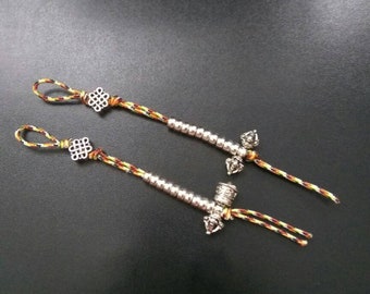 One Set of Bell and Dorje Buddhist Prayer Bead Mala Counter Antique Silver Tone with Endless Knot Charm