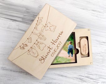 New Mom Gift for New Mom Personalized Wooden Photo Box New Parent Gift First Birthday Gift Baptism Gift Custom Baby Gift USB Flash Drive