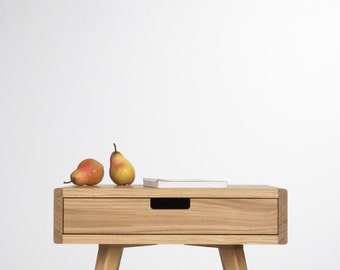 Mid century nighstand, bedside table, with drawer, made of oak wood