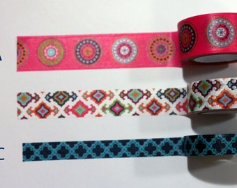 Washi Tape Samples, Washi Tape Sample, Moroccan Washi Tape, Rainbow Washi Tape, Tiled Washi Tape, Planner Accessories, Scrapbook Supplies