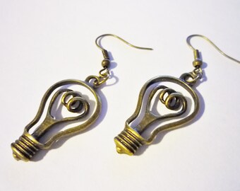 Lightbulb earring, lightbulb jewelry, light bulb, light earrings, bright earrings, idea earrings, creatives gift, bronze light bulb earrings