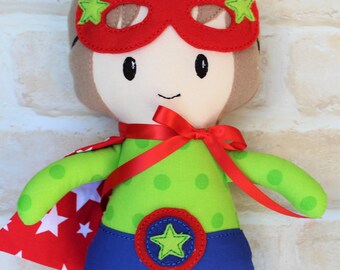 CUSTOM MADE***Personalised Superhero Boy Doll Handmade Softie First Birthday Cloth Rag Doll - Child Friendly- dolly dress up gift