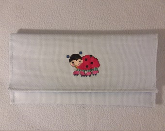 Handmade Cross Stitch Ladybug Purse
