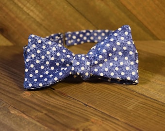 Blue Polka Dot Self Tie Bow Tie
