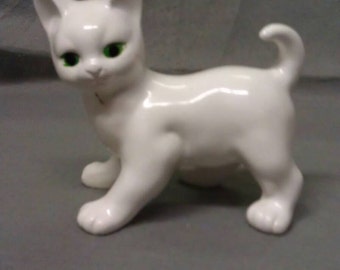White Cat with Green Eyes Cat Figurine