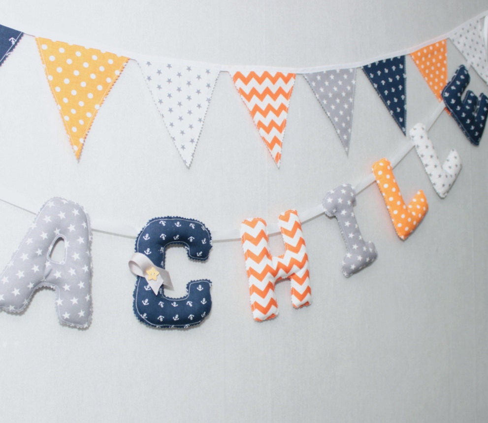 Baby Name Wall Letters Navy Gray Orange Baby Shower