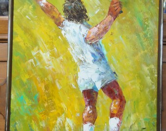 Vintage Tennis Player Impressionist Oil on Canvas/ Signed Foressen