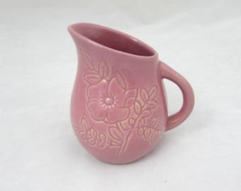 Vintage Rosemeade Pitcher - 4" Pink Pottery floral design - signed - 1950s