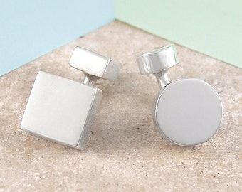 Silver Cufflinks, Round Cufflinks, Square Cufflinks, Father's Day Gift, Handmade Cufflinks, Men's Cufflinks, Sterling Silver, Mens Gift, 925