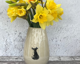 Ceramic Handmade Fox Vase/ sgraffito stoneware vase