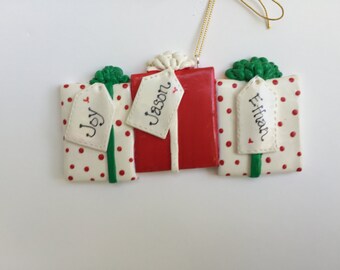 Personalized Family of 3 Christmas Present Ornament /family ornament/ family of three