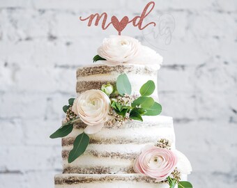 Cake Topper | Lowercase Initials | Heart | Calligraphy | Metallic | Glitter | Wood | Gold | Rose Gold | Custom