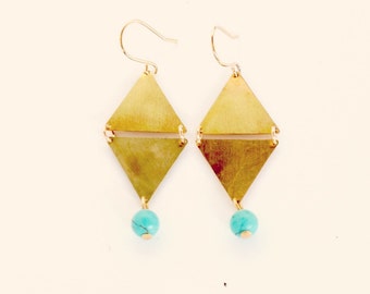 Turquoise earrings, Minimalist Earrings, Stone jewelry, Modern Earrings, Stone Earrings, Turquoise jewelry, Gift for Wife