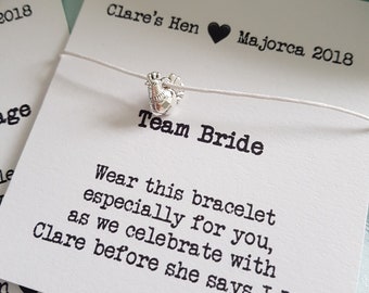 Hen Party Wish Bracelet - Friendship Bracelet - Personalised Card - Choice of designs Team Bride - Special Bride to Be charm and bracelet