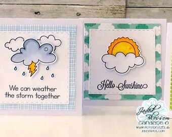 set of 4 notecards, everyday sentiments, hand stamped