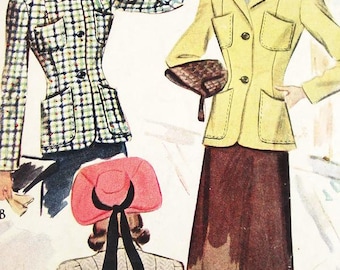 Vintage 1940s Jacket Pattern - McCall 4198 - Misses Jacket in 2 Variations - SZ 14/Bust 32