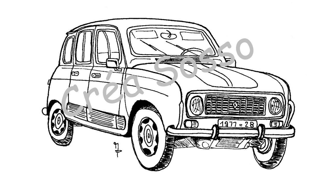 Porte-clès Dessin Voiture Ancienne Renault 4L Porte-clès Dessin Voiture Ancienne Renault 4L