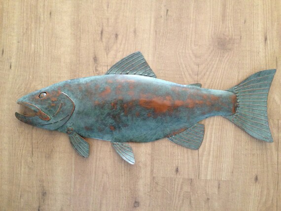 Fish Trout Metal Wall Sculpture 24in Lodge Cottage Lake Cabin Art