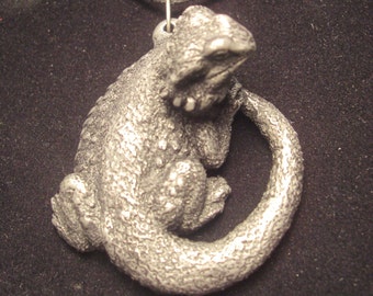 Bearded Dragon Pendant Necklace NEW DESIGN!! top clasp syle cold cast pewter