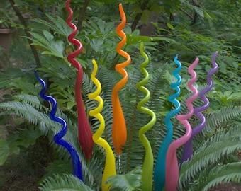 One Hand Blown Glass Garden Art Plant Stake 24 inches tall FREE SHIPPING