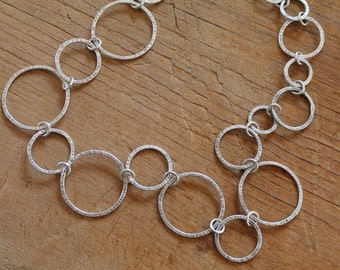 Handcrafted Sterling Silver Necklace - Rings Circles Bubbles - Handmade Jewelry - Heather Sorrell - Geometric - Hammered Textured - Chain