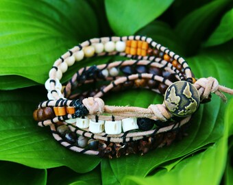Leather Beaded Wrap Bracelet