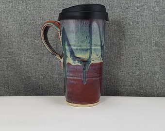 IN STOCK***Pottery Travel Mug / Commuter mug with silicone lid - Stone Blue / Drip