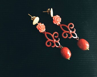 Roses and lilies, rose drop earrings.