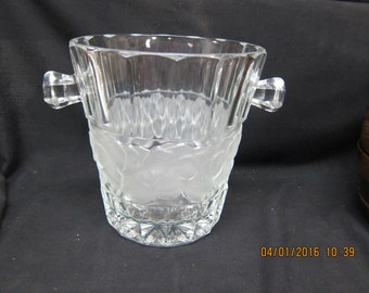 Large Heavy Etched Glass Ice/Wine Bucket