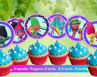 Trolls Inspired Cupcake Toppers Trolls Toppers 2 INCH 2,5 Inch 3 Inch Trolls Party Decor Trolls party Trolls Cupcake Toppers Trolls Shower