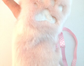 Half Paw Gloves - Pink and White
