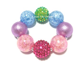 Toddler or Girls Rainbow Chunky bracelet - Pink, Purple, Blue and Green Bracelet - Unicorn Rainbow Chunky Bracelet - Girls Candy Bracelet