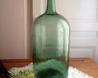 Vintage french wine bottle. Large green glass bottle. Mathusalem bottle. Demi-John. Decorative bottle. Vintage vase
