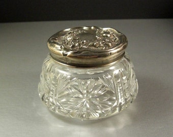Art Nouveau Dresser Jar Sterling Repousse Lid Deep Cut Glass
