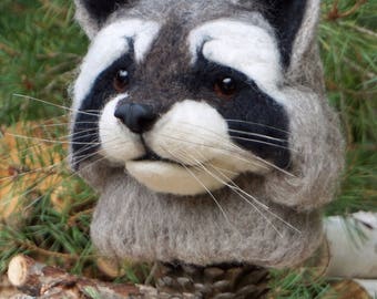 Needle Felted One of a kind Wool Faux Taxidermy Raccoon Soft Sculpture by Bella McBride of McBride House