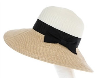 Personalized Colorblock Black Ribbon Bow Sun Hat
