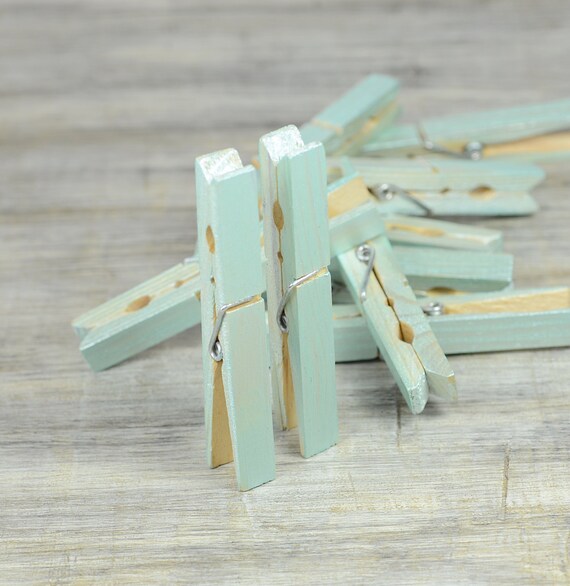 Mint Green CLOTHESPINS Set of 10 Pegs Wedding Decor
