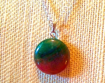 Gorgeous Jasper Round Pendant Necklace - Sterling Silver 18" Chain - Natural Stone Necklace - Agate - Versatile