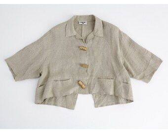 Vintage Jacket // French Slouchy Linen Neutral Jacket with Pockets