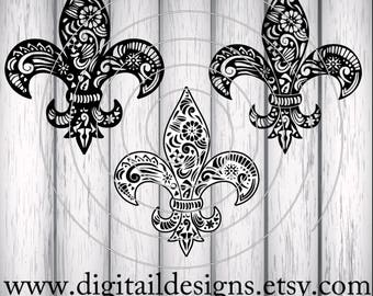 Zentangle Fleur De Lis SVG - dxf - fcm - eps - ai - png - Cut File - Silhouette - Cricut - Scan N Cut - Doodle Fleur De Lis Cut File