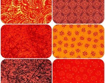 6 Red, Orange, and Yellow Fat Quarter Quilting Bundles
