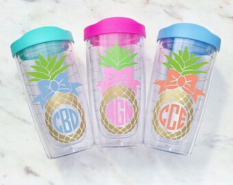 Personalized Monogram 16oz Pineapple Tumbler | Pineapple Gift | Monogram Cup | Bridesmaid Gift | Bachelorette Party | Mothers Day Gift