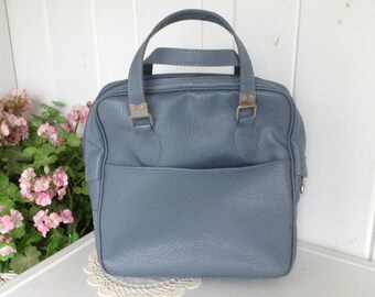Vintage Sears Feather Lite ~ Light Blue Carry On Bag Overnight Bag, Travel Suitcase Overnight Luggage Carry on Luggage