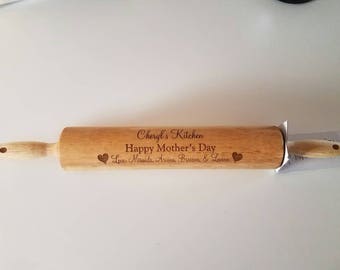 Personalized Laser Engraved wood rolling pin Grandma Mother's day kitchen Gift
