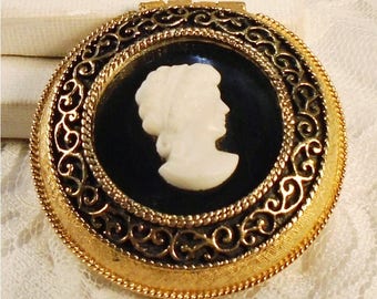 Vintage Max Factor Compact, Classic MF Petite Pac, 1950s Cameo Compact, Mirror Compact Case, Goldtone Powder Compact, Pressed Powder.