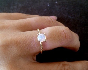 SALE! Gold Ring,Round Ring,Gold Genuine Moonstone Ring, Rainbow Stone Ring,Slim Band, Gemstone Ring,Stacking Ring, June Ring,Simple Ring